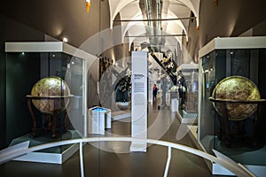 MILAN, ITALY - JUNE 9, 2016: antique globes at the Science and T