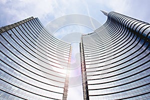 MILAN, ITALY - Mar 11, 2014: wide view of The Unicredit Tower, the tallest italian skyscraper in Gae Aulenti square photo