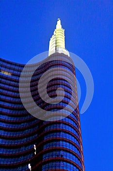 Milan, Italy - November 27, 2016 Unicredit Tower skyscraper in Piazza Gae Aulenti and Corso Como in the Porta Nuova area, detail photo