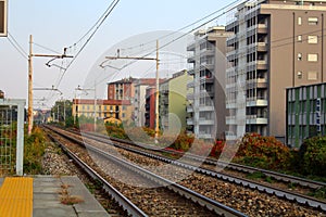 Milan, Italy - October 22, 2016: train rails at the Romolo railway station