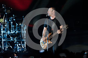 Nickelback , Mike Kroeger during the concert