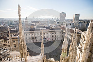 View from Milan Duomo Cathedral. Royal Palace of Milan - Palazzo