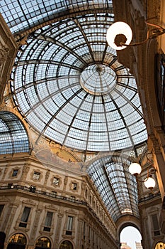 Milan, Italy. Ornate glass ceiling in Vittorio Emanuele gallery