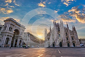 Milan Italy sunrise at Milano Duomo Cathedral