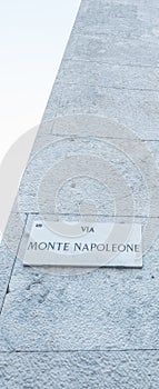 Milan, Italy. Via Monte Napoleone sign, street in Milan center f photo