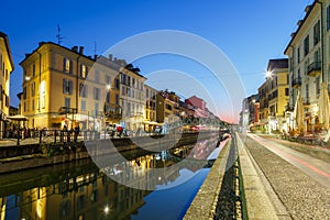 Milan Navigli Milano restaurant and bar district travel traveling holidays vacation town blue hour in Italy