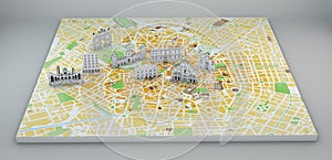 Milan, satellite view, map and monuments drawn by hand