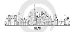 Milan skyline Italy city buildings vector line art