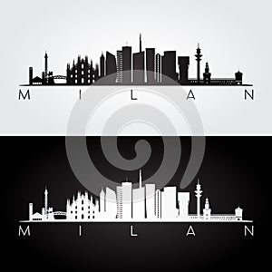 Milan skyline and landmarks silhouette