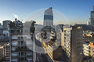 Milan skyline with modern skyscrapers in Porto Nuovo business district, Italy photo