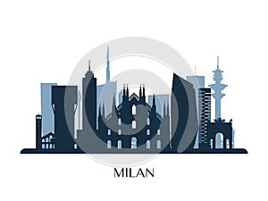 Milan skyline, monochrome silhouette. photo