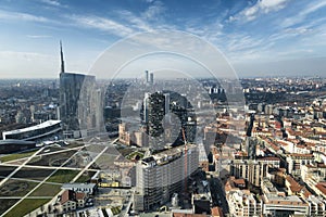 Milan skyline and view of Porta Nuova business district, Italy photo