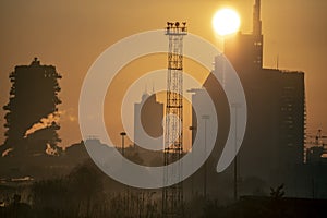 Milan skyline and view of Porta Nuova business district, Italy