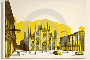 Milan Travel Illustration, Italy Tourism Concept, Western Europe Drawing Imitation, AI Generative Content