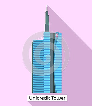 Milan unicredit tower icon, flat style photo