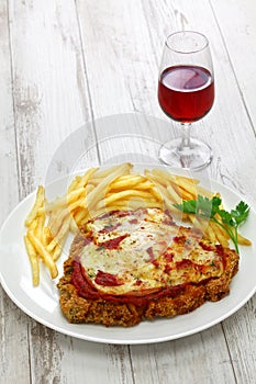 Milanesa a la napolitana, Argentina breaded beef cutlet photo