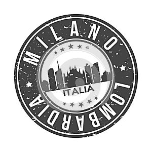 Milano Italia Europa Stamp Logo Icon Symbol Design Skyline City. photo