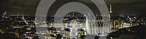 Milano, Italy - 08 31 2018: Duomo di Milano - galleria Vittorio Emanuele, aerial view - night