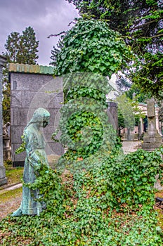 MILANO, ITALY, JANUARY 2, 2018: View of tombs and graves inside of the Cimitero monumentale in Milano, Italy