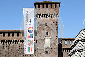 Milano,milan castello sforzesco expo official flag