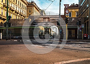 Milano piazza cavour traffic during working day