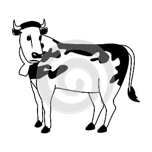 Milch cow cartoon in black and white