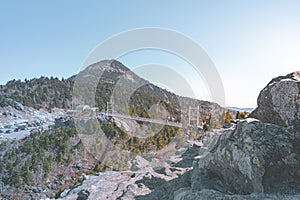 View of Mile High Swinging Bridge, at Grandfather Mountain State Park, North Carolina.