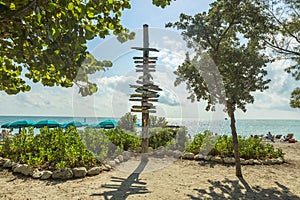 Milepost on beach in Key West Florida