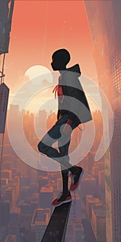 Miles Morales Spiderman Jumping From A Building - Illustrated By Ilya Kuvshinov, Ayami Kojima, Don Bluth, J Scott Campbell, And photo