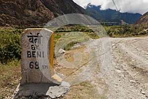 Milestone near the road in annapurna area.