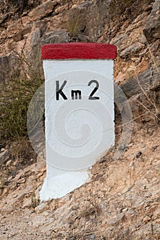 A milestone with second kilometer sign, spain