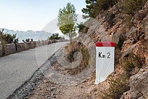 A milestone with second kilometer sign, spain