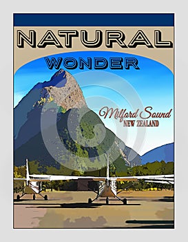 New Zealand, Milford Sound, Travel Poster