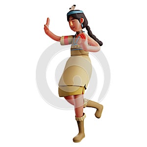 miling Face Indian Girl 3D Cartoon Illustration on dancing poses