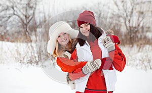 Miling girls in winter