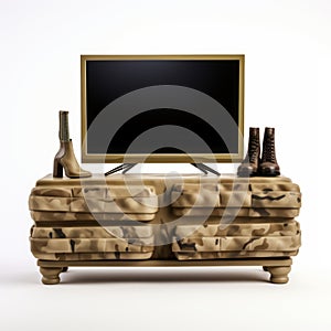 Militaristic Realism Tv Stand With Nature-inspired Camouflage Design