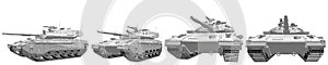 Military 3D Illustration of cartoon style rendered and outlined isolated 3D army tank with not real design, very high resolution