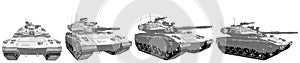 Military 3D Illustration of cartoon style rendered and outlined isolated 3D tank with not existing design, detailed victory day