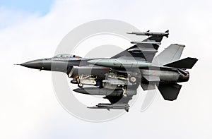 Military air force fighter jet interceptor airplane in full flight