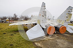 Military aircraft fighters at the airport. Old decommissioned aircraft. Krasnodar airfield.