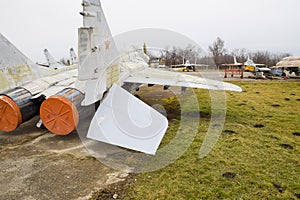 Military aircraft fighters at the airport. Old decommissioned aircraft. Krasnodar airfield.