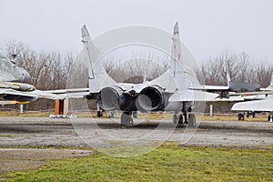 Military aircraft fighters at the airport. Old decommissioned aircraft. Krasnodar airfield.