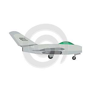 Military aircraft side view vector icon aviation fighter jet. War plane isolated bomber force. Cartoon navy warfare machine