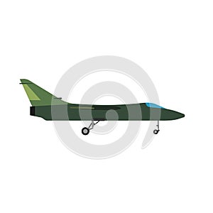 Military aircraft side view vector icon aviation fighter jet. War plane isolated bomber force. Cartoon navy warfare machine