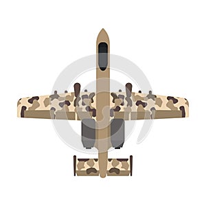 Military aircraft top view vector icon aviation fighter jet. War plane isolated bomber force. Cartoon navy warfare machine