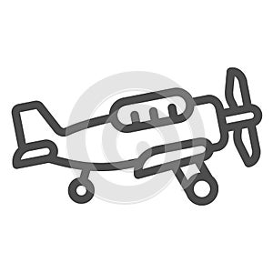 Military aircraft toy line icon, kid toys concept, military airplane sign on white background, airplane with propeller