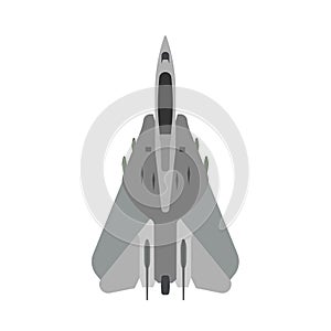 Military aircraft vector icon top view. Aviation air fighter jet. War plane advanced. Interceptor speed game navy vehicle photo