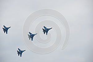 Aircrafts in the sky on the aviashow