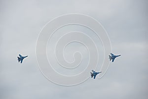 Aircrafts in the sky on the aviashow