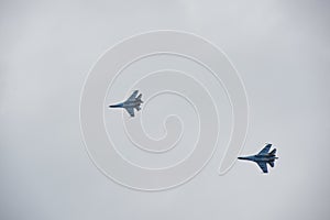 Aircrafts in the sky on the aviashow